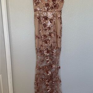 Fashion Nova Sequin Floral Maxi Dress - Rose Gold